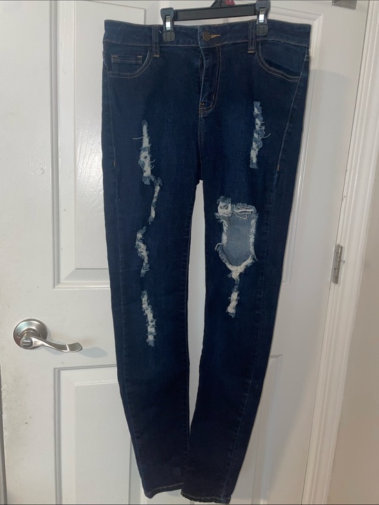 Fashion Nova Denim - Fashion Nova Dark Wash Distressed Skinny Jeans